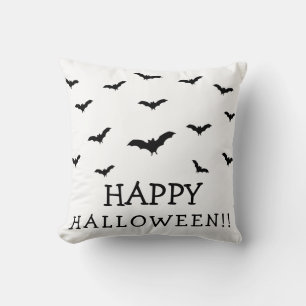 Coussin Bats noirs et blanc mignon Halloween chic