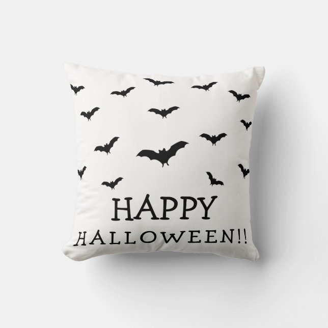 Coussin Bats noirs et blanc mignon Halloween chic (Recto)