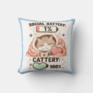 Coussin Batterie sociale Cattery Citation de chat mignon i