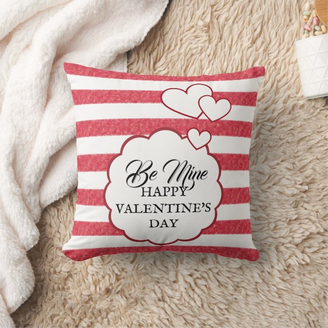 Coussin Be Mine Happy Valentine's Day Heart Chalk Stripes (Couverture)