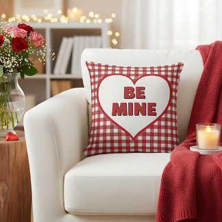 Coussin Be Mine Valentine Red and White Plaid Gingham