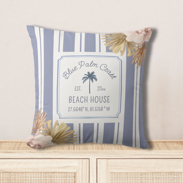 Coussin Beach House Blue Stripes Côte Boho Ferme (In situ)