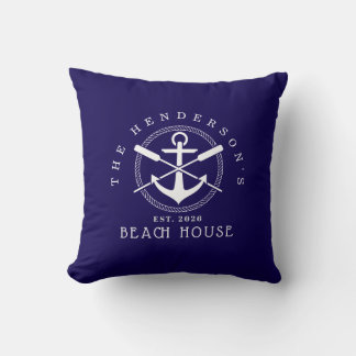 Coussin Beach House  Nautical Anchor Blue décor Vacation