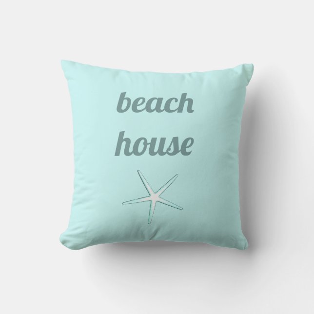 Coussin Beach House Nautique Turquoise Bleu Blanc Starfish (Recto)