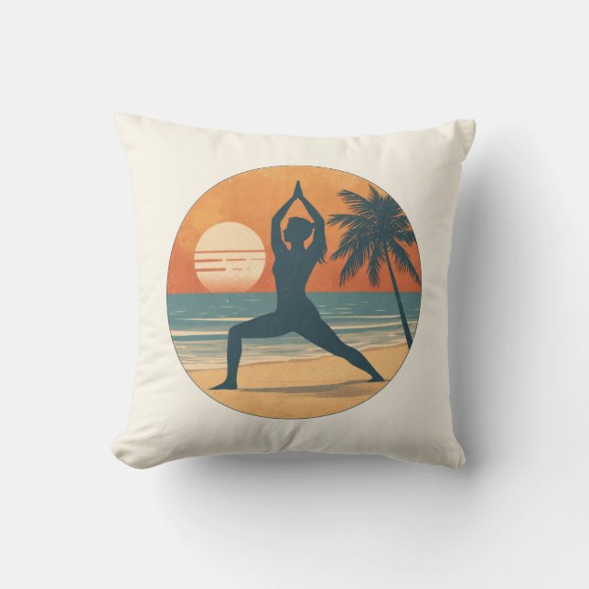 Coussin Beach Sunset Yoga Silhouette | Reversible Coastal (Recto)