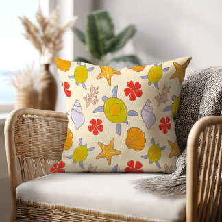 Coussin Beachy & Tropical Hand-Drawn Ocean Life Pattern