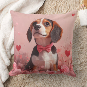 Coussin Beagle avec Rose - Saint Valentin