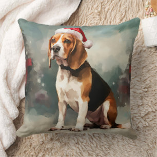 Coussin Beagle dans la neige Noël
