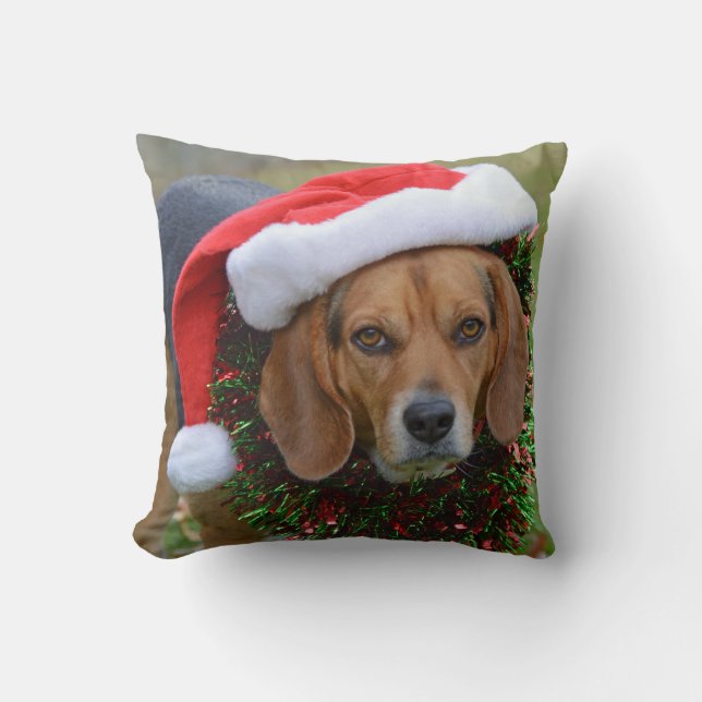 Coussin Beagle dans le casquette de Père Noël et la (Recto)