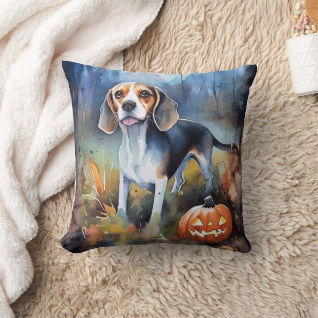 Coussin Beagle d'Halloween avec peur Citrouille (Couverture)