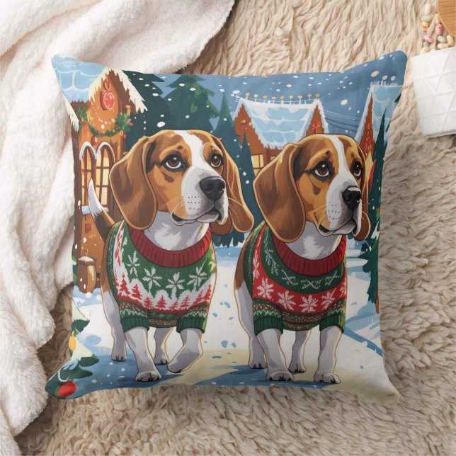 Coussin Beagle Dogs Christmas Snow Holiday (Couverture)
