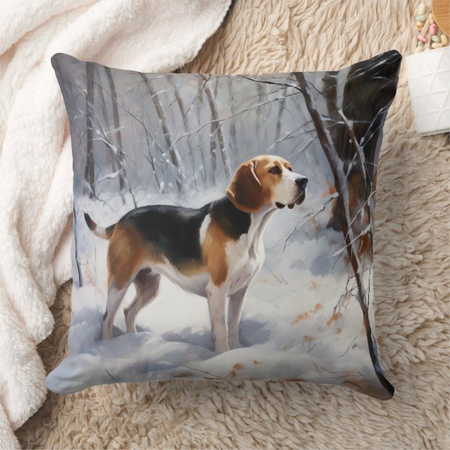Coussin Beagle Laisser Neige Noël (Couverture)