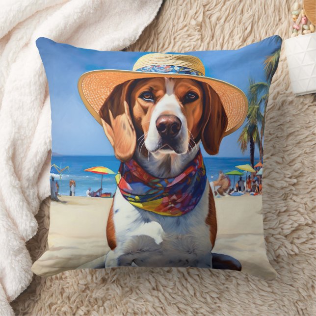 Coussin Beagle sur la plage, cadeau d'été pour les amoureu (Couverture)