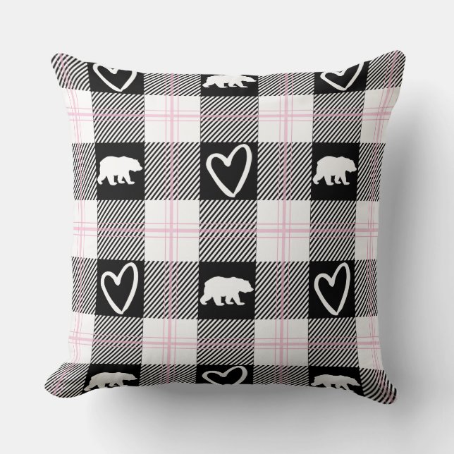Coussin Bear et flanelle du coeur rose et blanc mignon (Recto)