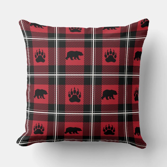 Coussin Bear rouge et blanc et flanelle paw (Recto)