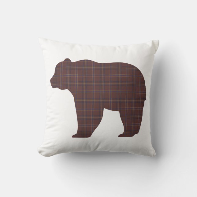 Coussin Bear Shape Plaid Brown Cabin Core (Recto)