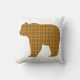 Coussin Bear Shape Plaid Orange Light Blue Cabin Core