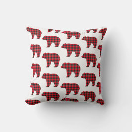Coussin Bear Shaped Plaid Red Black Buffalo