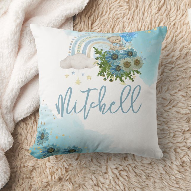 Coussin Beary Boho Rainbow Blue Balloon Personnaliser (Créateur téléchargé)