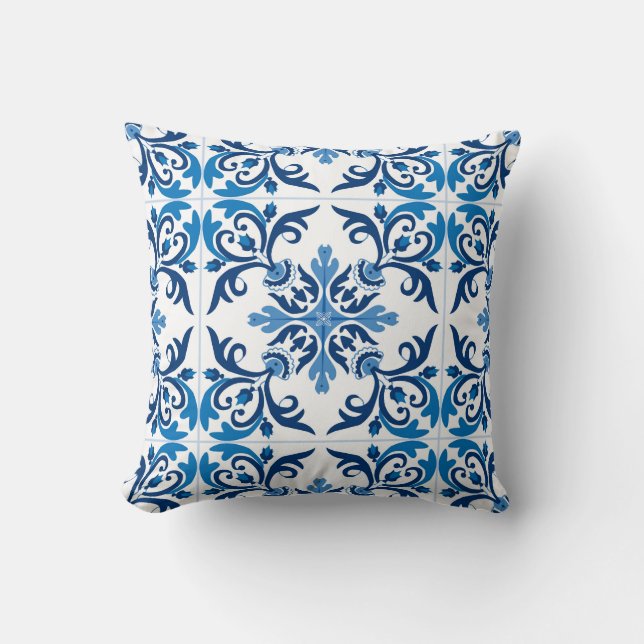 Coussin 💙 Beau azulejos bleu, Taille carrelage moyen (Recto)