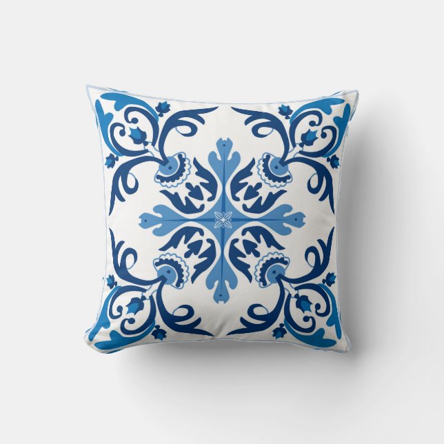 Coussin 💙 Beau azulejos bleu, taille de carreaux XXL Jete (Recto)