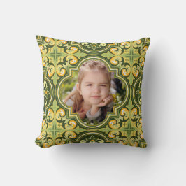 Coussin Beau Azulejos d'olive et jaune, photo personnalisé