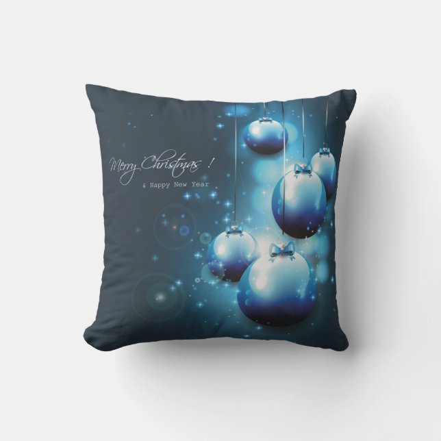 Coussin Beau bleu et blanc Carré de boules de Noël (Recto)