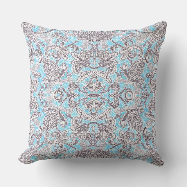 Coussin Beau bleu gris classique floral (Recto)