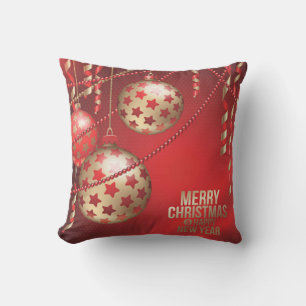 Coussin Beau Carré de boules de Noël rouge et or