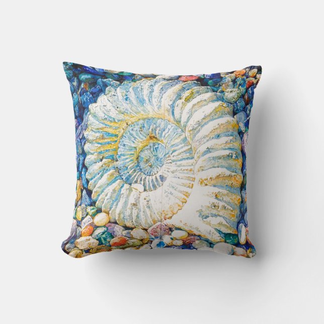 Coussin Beau carreau de coquille de nautilus d'aquarelle (Recto)