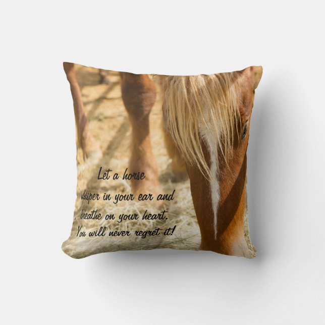 Coussin Beau Cheval avec Citation Inspirationnelle (Recto)