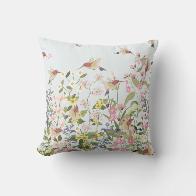 Coussin Beau colibri dans le jardin fleuri (Recto)