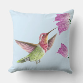 Coussin Beau colibri en vol avec tulipes