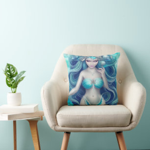 Coussin Beau Coquillage bleu Mermaid Graphique