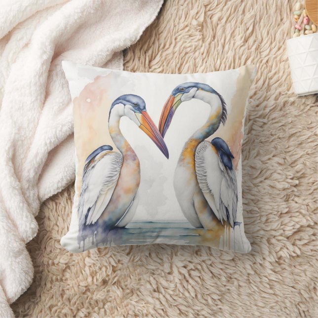 Coussin Beau Couple pélican, Obligations d'amour pélicans (Couverture)