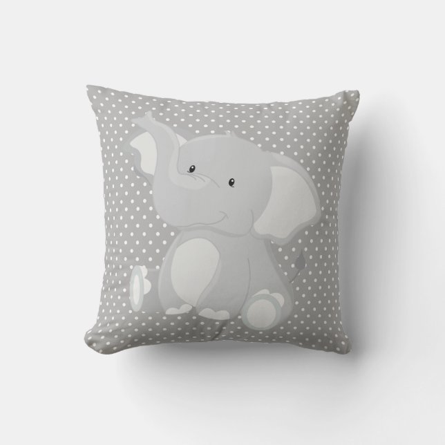 Coussin Beau Eléphant gris et blanc Polka point (Recto)