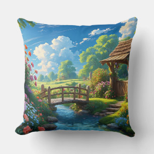 Coussin Beau été, illustration colorée,