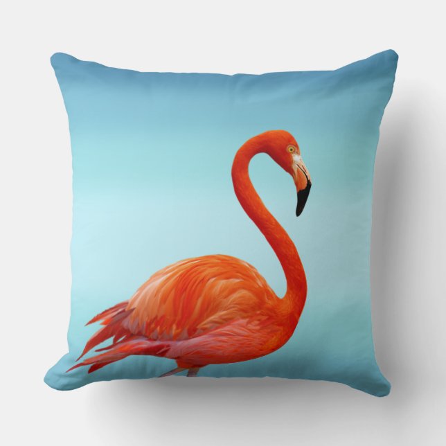 Coussin Beau Flamant rose rose sur ciel bleu clair (Recto)