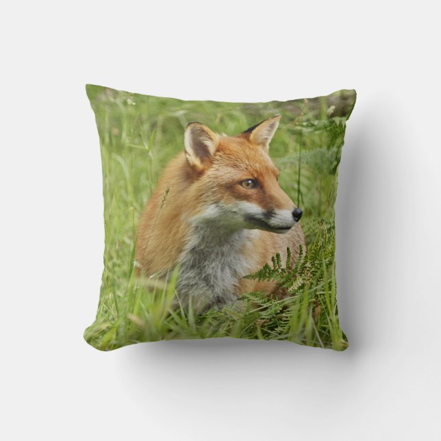 Coussin Beau Fox rouge parmi des fougères (Recto)