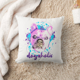 Coussin Beau Français Bulldog visage rose bleu Dogaholic
