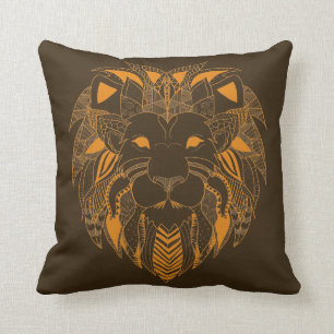 Coussin Beau lion tribal d'or abstrait