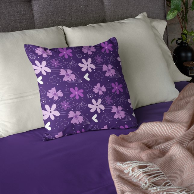 Coussin Beau Motif de fleurs violettes de marguerite (Créateur téléchargé)