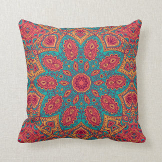 Coussin Beau motif orange turquoise rose de zen