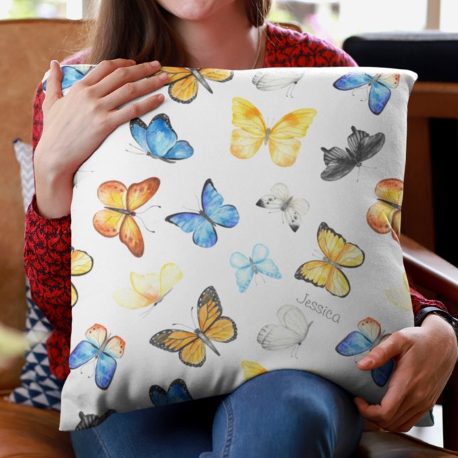 Coussin Beau Motif papillon avec nom Coton (Créateur téléchargé)