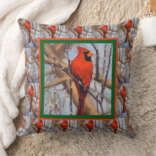 Coussin Beau oiseau cardinal rouge en hiver