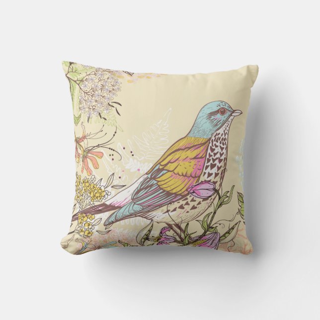 Coussin Beau Oiseau et Fleurs (Recto)