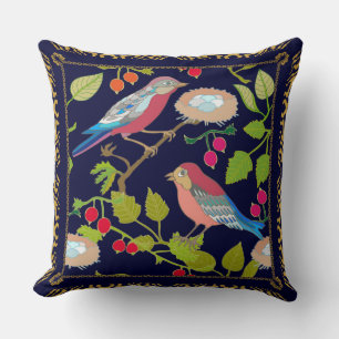 Coussin Beau Paradis Oiseaux et Baies rouges d'été
