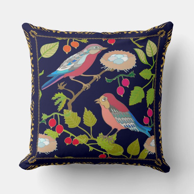 Coussin Beau Paradis Oiseaux et Baies rouges d'été (Recto)