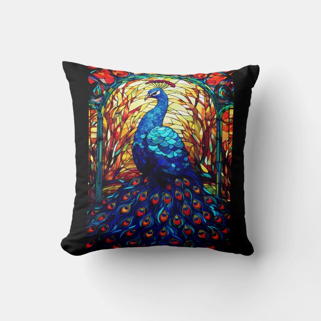 Coussin Beau Peacock Vitrail Art de la faune (Recto)