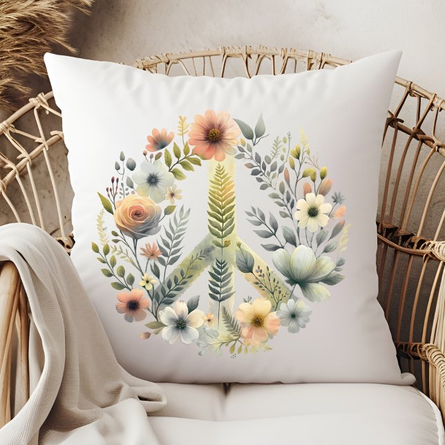 Coussin Beau signe de paix les années 70 rétro Floral (Créateur téléchargé)